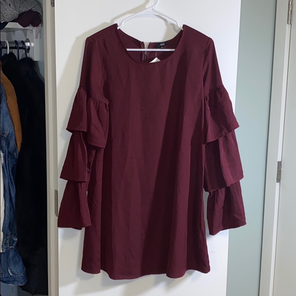 Ruffled arm long sleeve dress